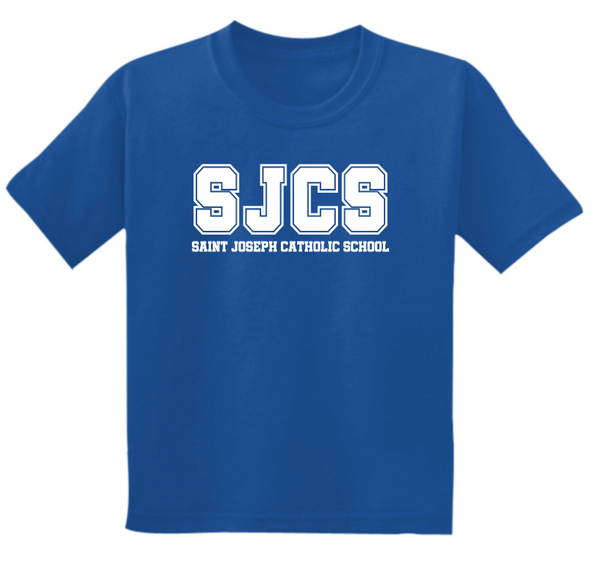 PE T Shirt Royal Blue with SJCS Block Logo