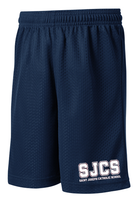 Navy Blue Mesh Shorts with SJCS Block Logo in White Ink