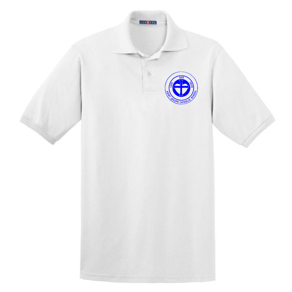 White Short Sleeve Polo Shirt with SJCS Crest Logo
