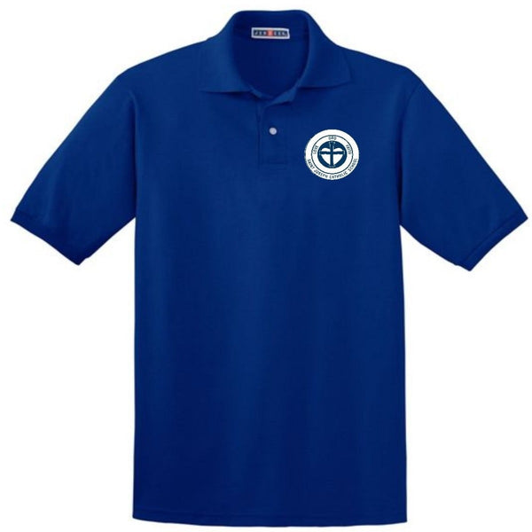 Toddler Royal Blue Short Sleeve Polo Shirt with SJCS Crest Logo in White Ink