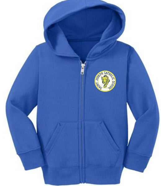 Toddler Royal Blue Zip Hooded Sweatshirt with Cougars Patch on Left Chest