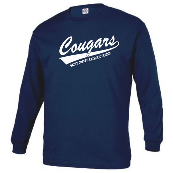 Cougars PE Long Sleeve Navy T Shirt with Script Logo